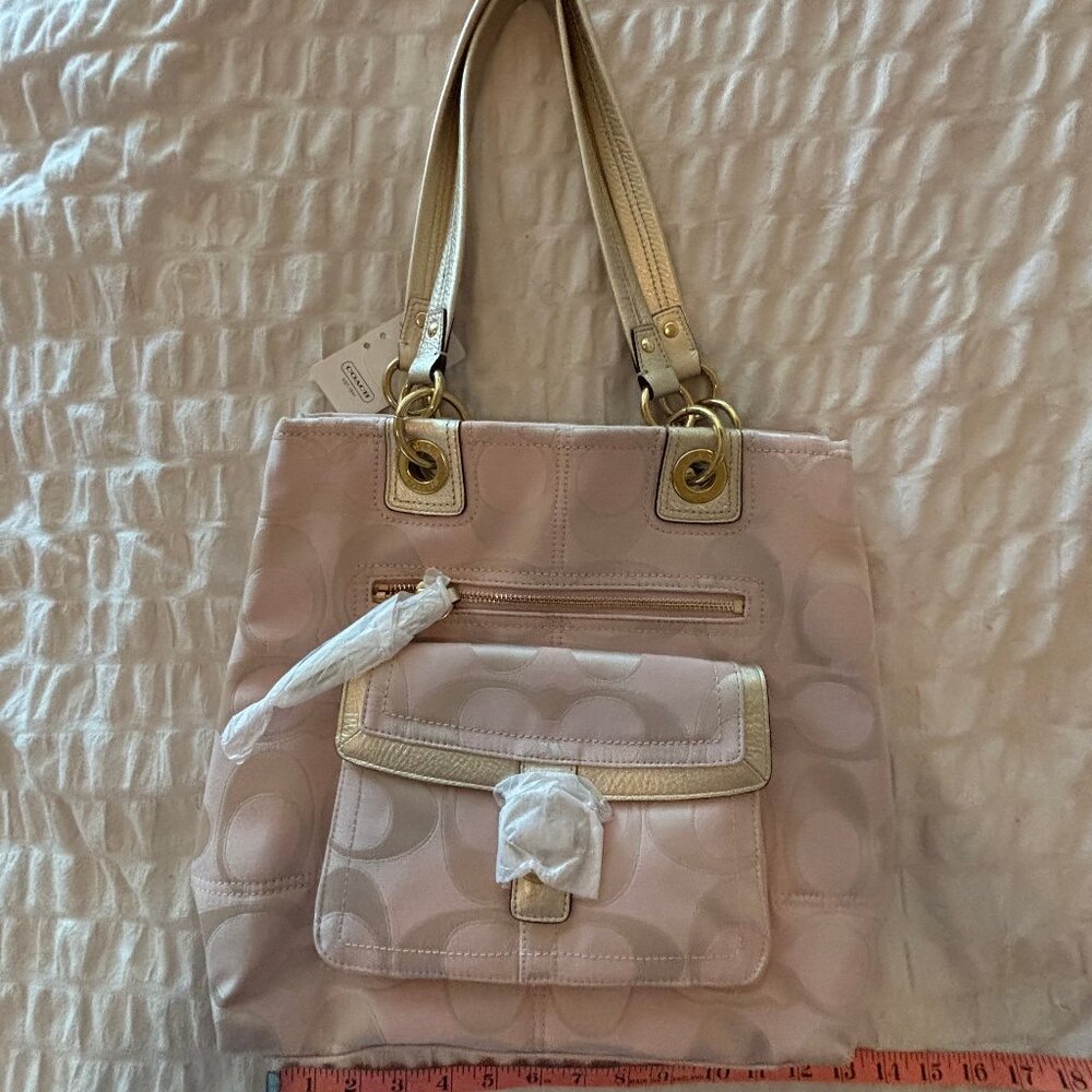 Vintage NWT COACH PENELOPE BLUSH PINK GOLD SIGNATURE CARRYALL HANDBAG